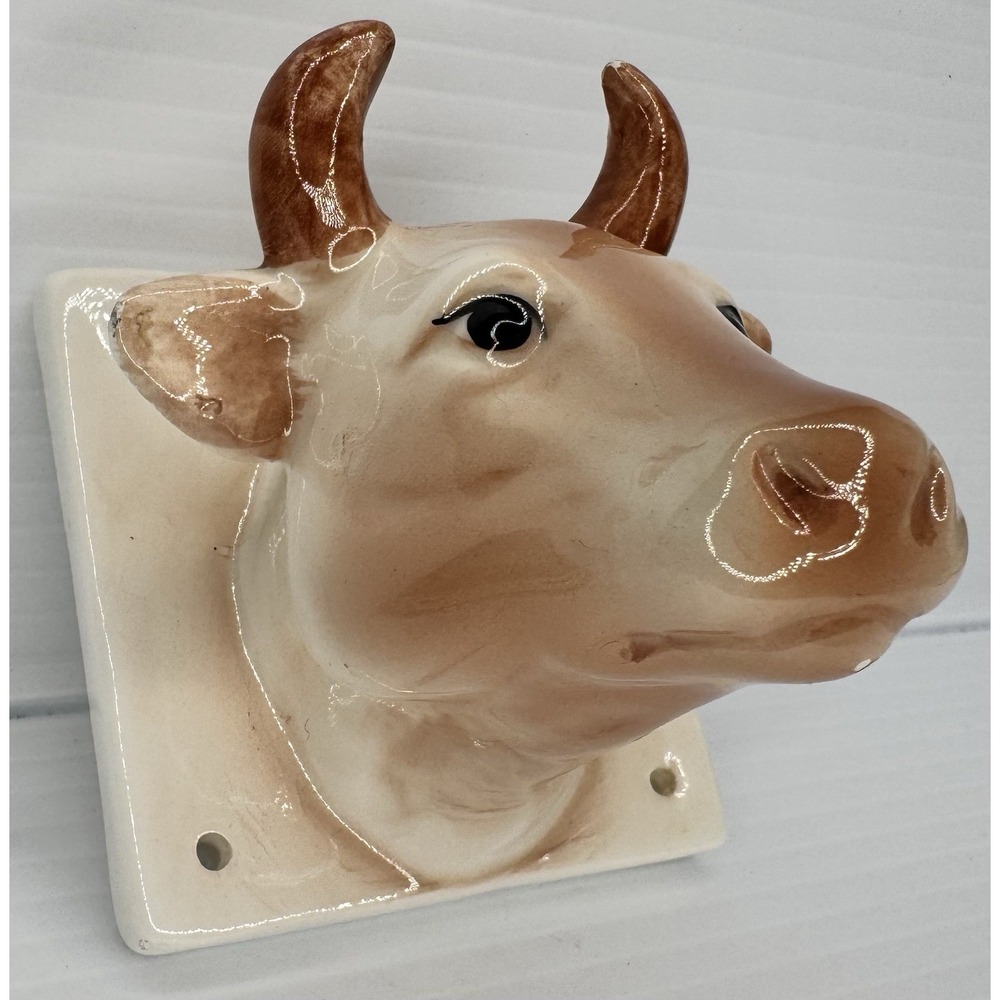 Vintage Ceramic Cow Bull Head Wall Hook Towel Apron Hanger Farmhouse Decor - Picture 2 of 12